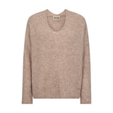 Mos Mosh Thora neule - vaaleanruskea - doeskin - v-aukkoinen neule - naisten vaatteet - muoti - villaneule - lifestylemyymälä - IHANA Store