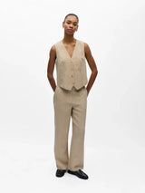 Object Rini housut - beige musta liituraidallinen- naisten housut - muoti - pukeutuminen - lifestyle - IHANA Store - kotimainen verkkokauppa