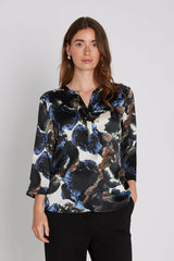 PBO Bali silkkipaita - kuvioitu - musta -sininen - yläosa - silkkipaidat - naisten vaatteet - IHANA Store - lifestylemyymälä