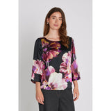 PBO Etta silkkipusero - kukkakuvioitu - musta-fuksia - naisten vaatteet - naisten muoti  - silkkipaidat - IHANA Store - lifestylemyymälä