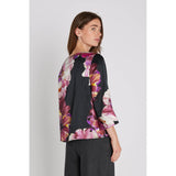 PBO Etta silkkipusero - kukkakuvioitu - musta-fuksia - naisten vaatteet - naisten muoti  - silkkipaidat - IHANA Store - lifestylemyymälä