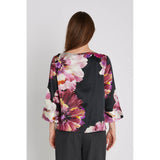 PBO Etta silkkipusero - kukkakuvioitu - musta-fuksia - naisten vaatteet - naisten muoti  - silkkipaidat - IHANA Store - lifestylemyymälä