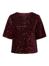 Pieces Kam paljettipaita - viininpunainen - juhlapaita - naisten vaatteet - IHANA Store
