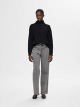 Selected Femme Hella neulepusero - musta - merinovillaneule - pystykaulus - naisten vaatteet - IHANA Store