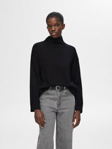 Selected Femme Hella neulepusero - musta - merinovillaneule - pystykaulus - naisten vaatteet - IHANA Store