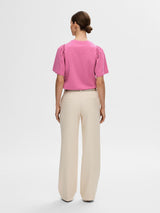 Selected Femme t-paita - pinkki - naisten vaatteet - rypytys hihassa - IHANA Store - lifestylemyymälä