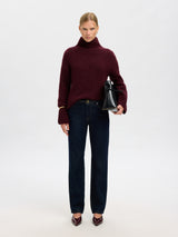 Selected Femme Gabriella pooloneule - viininpunainen - naisten vaatteet - poolopaita - villapaita - IHANA Store