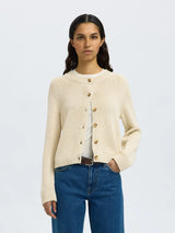 Selected Femme Ivy neuletakki - luonnonvalkoinen - naisten muoti - puketuminen - villaton neuletakki - lifestyle - IHANA Store