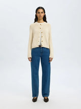 Selected Femme Ivy neuletakki - luonnonvalkoinen - naisten muoti - puketuminen - villaton neuletakki - lifestyle - IHANA Store