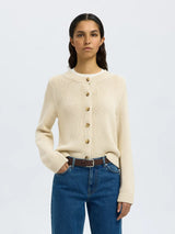 Selected Femme Ivy neuletakki - luonnonvalkoinen - naisten muoti - puketuminen - villaton neuletakki - lifestyle - IHANA Store