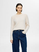 Selected Femme Sia Ras neule - luonnonvalkoinen - naisten neuleet - muoti - lifestylemyymälä - IHANA Store