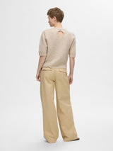 Selected Femme Lulu neulepusero- lyhythihainen - naisten vaatteet - yläosat - beige - IHANA Store