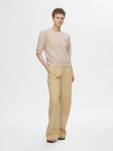 Selected Femme Lulu neulepusero- lyhythihainen - naisten vaatteet - yläosat - beige - IHANA Store