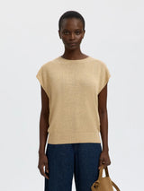 Selected Mia neulos t-paita - beige - lyhythihainen neule - puuvillapaita - naisten vaatteet - lifestyle - IHANA Store - kotimainen verkkokauppa
