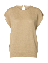 Selected Mia neulos t-paita - beige - lyhythihainen neule - puuvillapaita - naisten vaatteet - lifestyle - IHANA Store - kotimainen verkkokauppa