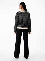 YAS Livia neuletakki - ruutukuvioitu - lyhyt neuletakki - sisäjakku - musta - luonnonvalkoinen - naisten vaatteet - IHANA Store