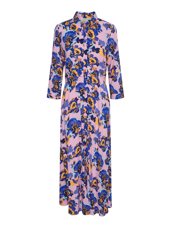 Yas Savanna mekko - viskoosimekko - pitkähihainen - paitamekko - kuvioitu - kukkakuvio - lila - sininen - oranssi - naisten  vaatteet - IHANA Store