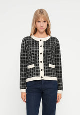 YAS Livia neuletakki - ruutukuvioitu - lyhyt neuletakki - sisäjakku - musta - luonnonvalkoinen - naisten vaatteet - IHANA Store