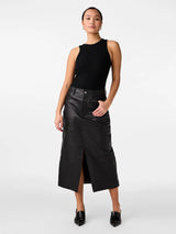 YAS Mina nahkahame - musta - midimittainen nahkahame - naisten muoti - IHANA Store