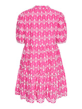 YAS Ellie mekko - pinkki - kuvioitu - pitsimekko - frillamekko -tunikapituinen - naisten vaatteet - IHANA Store