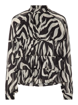 YAS Twigsy pusero - musta valko kuvioitu - juhlapaita - frillapaita - röyhelö - naisten vaatteet - muoti - IHANA Store