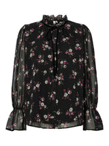 YAS Ronia sifonkipusero - musta kukka kuvioitu - naisten sifonkipaidat - juhlapaita - paidat - naisten muoti - lifestylemyymälä - IHANA Store