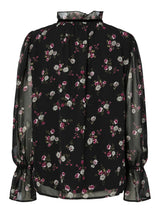 YAS Ronia sifonkipusero - musta kukka kuvioitu - naisten sifonkipaidat - juhlapaita - paidat - naisten muoti - lifestylemyymälä - IHANA Store