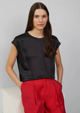 s.Oliver satiini t-paita - musta - naisten muoti - vaatteet - pukeutuminen - lifestyle - IHANA Store