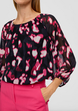 s.Oliver pusero - sifonkipusero - kuvioitu - musta - pinkki -valkoinen - naisten vaatteet - IHANA Store - lifestylemyymälä