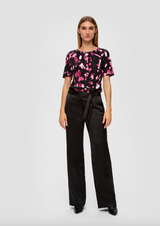 s.Oliver lyhythihainen pusero - musta-pinkki kuvioitu - juhlapaita - arkipaita - muoti - IHANA Store - lifestylemyymälä