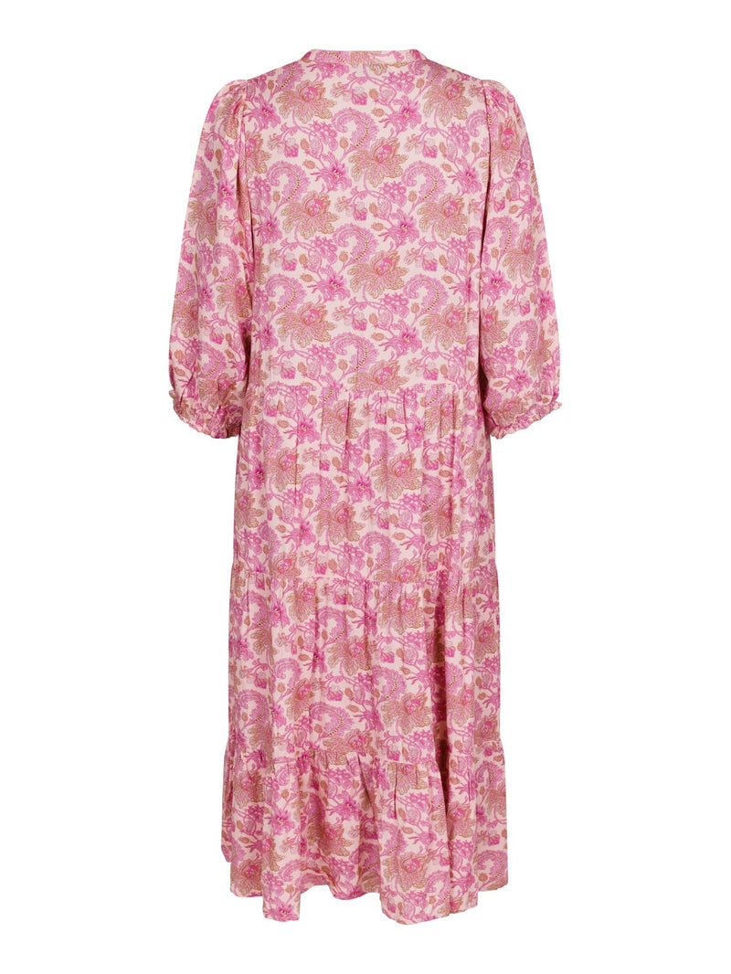 Neo Noir Robyn mekko - pinkki - kuvioitu - viskoosi - frillamekot - midimekko - naisten vaatteet - IHANA Store - lifestylemyymälä