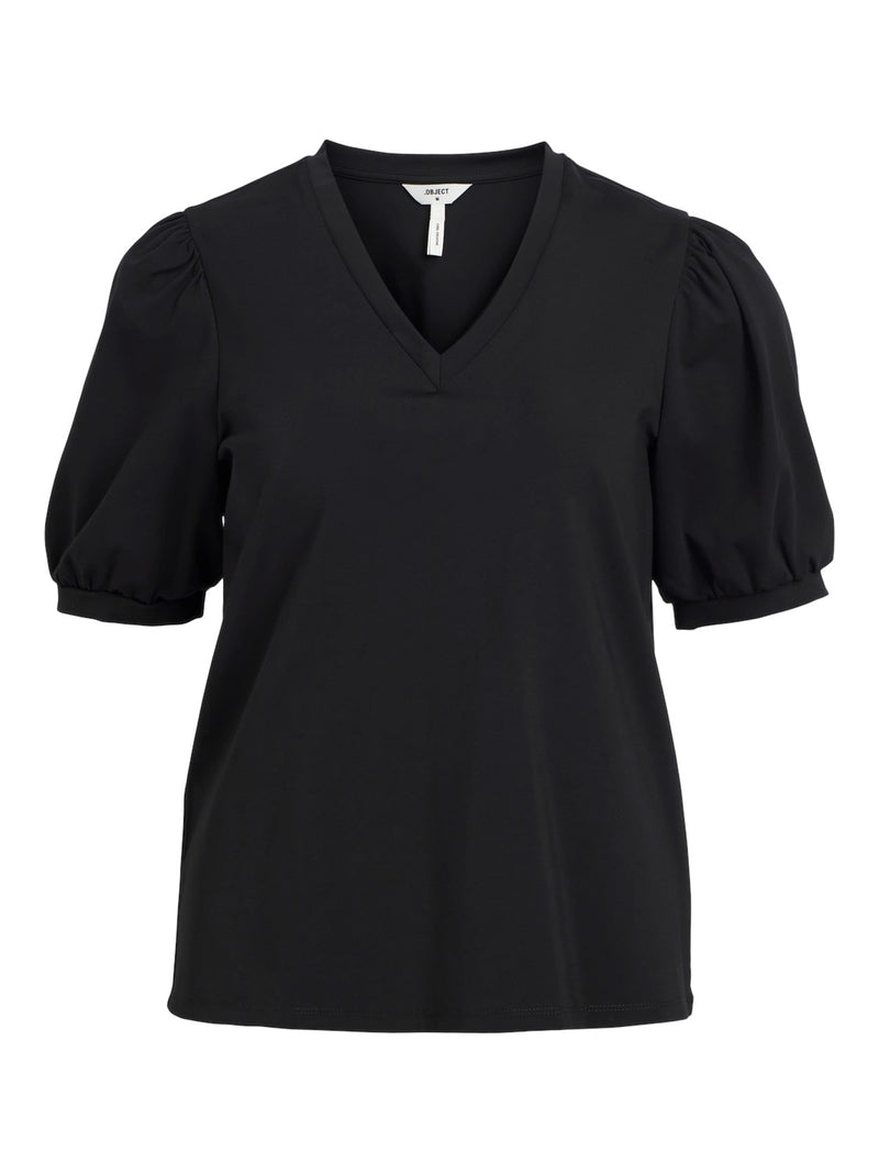 Object Caroline t-paita - musta - puhvihihat - v-aukkoinen - naisten vaatteet - IHANA Store - lifestylemyymälä - verkkokauppa