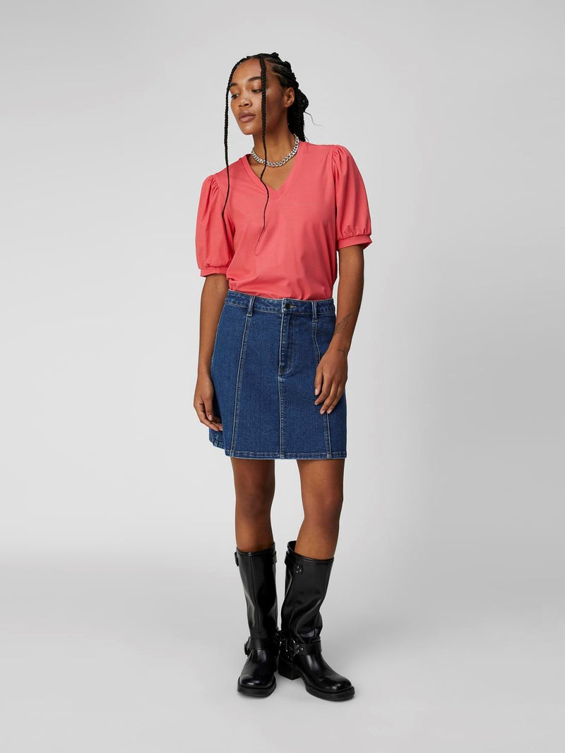 Object Caroline t-paita - pinkki - puhvihihat - v-aukkoinen kaulus - naisten yläosat - IHANA Store - naistenvaateliike - verkkokauppa