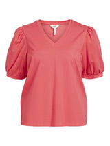 Object Caroline t-paita - pinkki - puhvihihat - v-aukkoinen kaulus - naisten yläosat - IHANA Store - naistenvaateliike - verkkokauppa