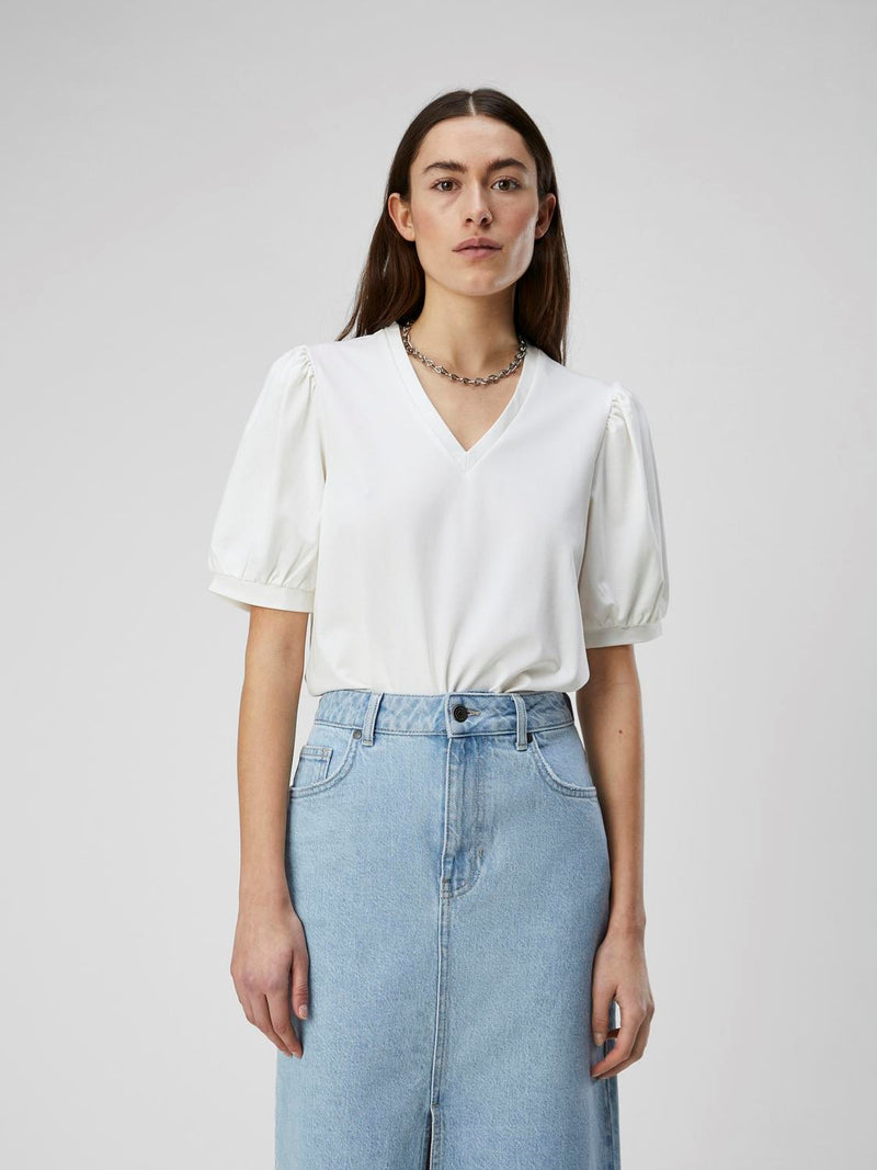 Object Caroline t-paita - v-aukkoinen - puhvihihat - naisten yläosat - IHANA Store - lifestylemyymälä - verkkokauppa