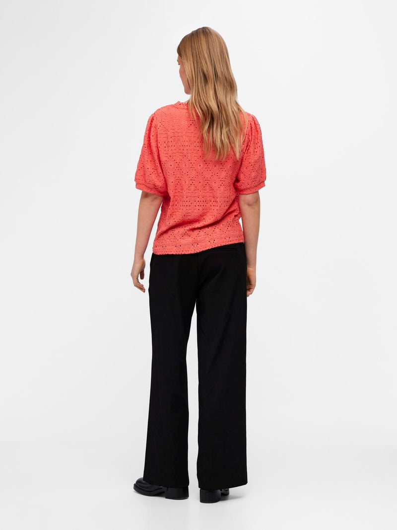 Object Feodora t-paita - oranssi - persikanpunainen - pitsipaita - naisten vaatteet - lyhythihainen pusero - IHANA Store