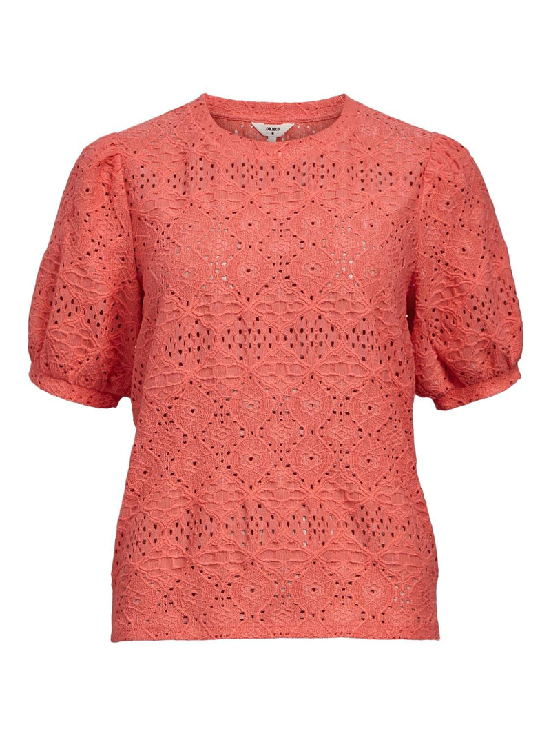 Object Feodora t-paita - oranssi - persikanpunainen - pitsipaita - naisten vaatteet - lyhythihainen pusero - IHANA Store