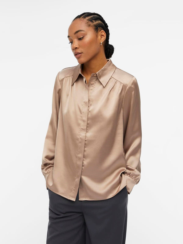Object Sateen kauluspaita - beige - Paidat ja puserot - Naisten vaatteet - muoti - IHANA Store - lifestylemyymälä