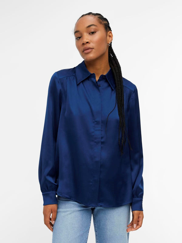 Object Sateen kauluspaita - sininen - Paidat ja puserot - Naisten vaatteet - muoti - IHANA Store - lifestylemyymälä