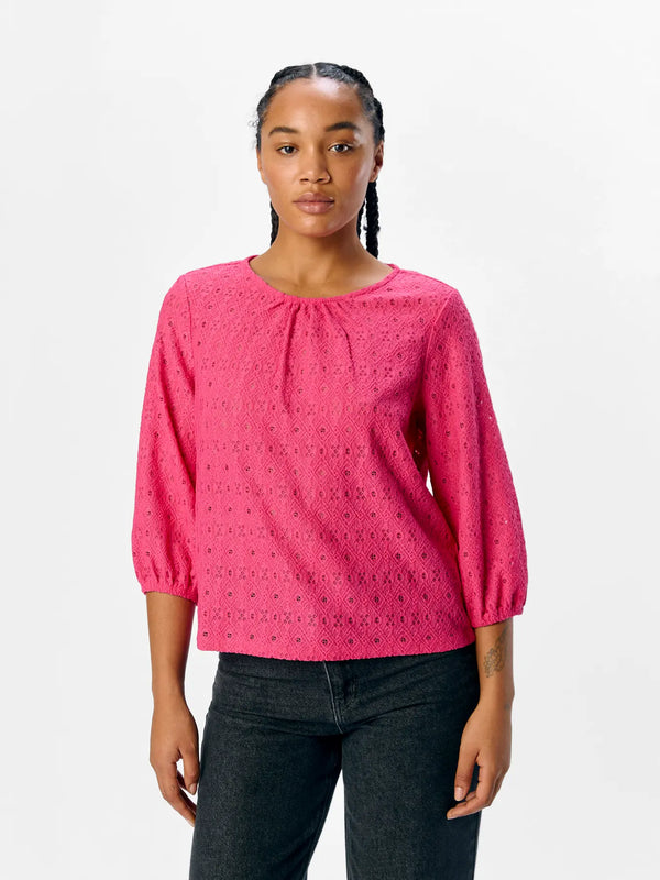 Object Laila pusero - pinkki - pitsipaita - 3/4 hiha - naisten vaatteet - IHANA Store - lifestylemyymälä