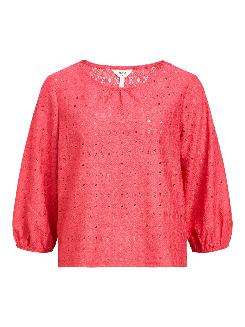 Object Laila pusero - pinkki - pitsipaita - 3/4 hiha - naisten vaatteet - IHANA Store - lifestylemyymälä