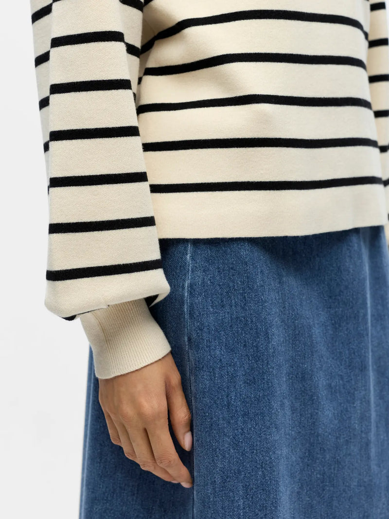 Object Reynard neule puff-hiha - musta-valko raidallinen - naisten neuleet - villattomat neuleet - muoti - lifestyle - IHANA Store