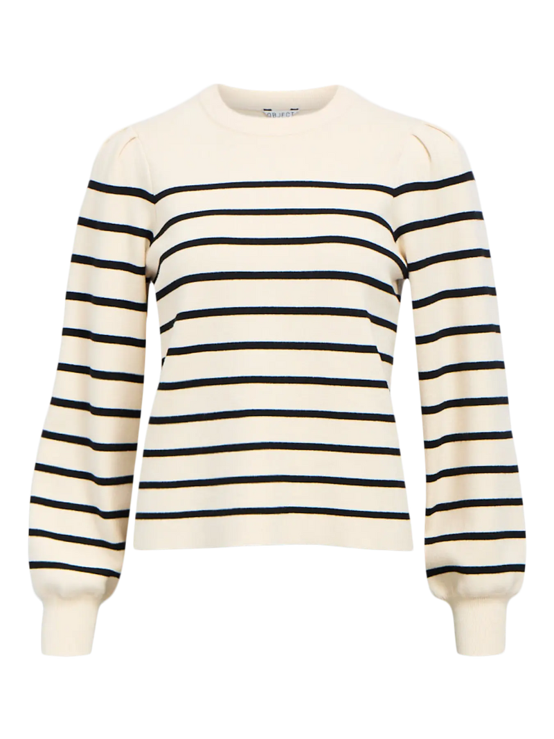 Object Reynard neule puff-hiha - musta-valko raidallinen - naisten neuleet - villattomat neuleet - muoti - lifestyle - IHANA Store