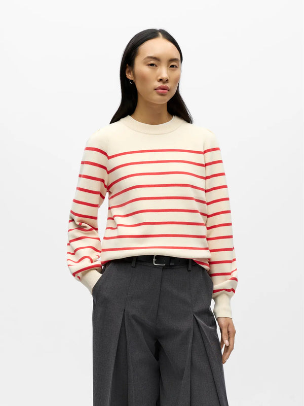 Object Reynard neule puff - puna-valko raidallinen - naisten neuleet - villattomat neuleet - muoti - lifestyle - IHANA Store