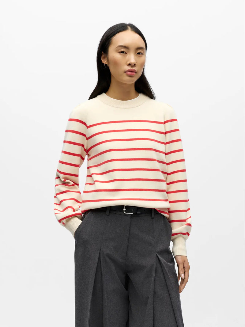 Object Reynard neule puff - puna-valko raidallinen - naisten neuleet - villattomat neuleet - muoti - lifestyle - IHANA Store