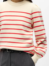 Object Reynard neule puff-hiha - puna-valko raidallinen - naisten neuleet - villattomat neuleet - muoti - lifestyle - IHANA Store