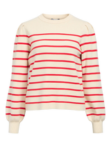 Object Reynard neule puff-hiha - puna-valko raidallinen - naisten neuleet - villattomat neuleet - muoti - lifestyle - IHANA Store