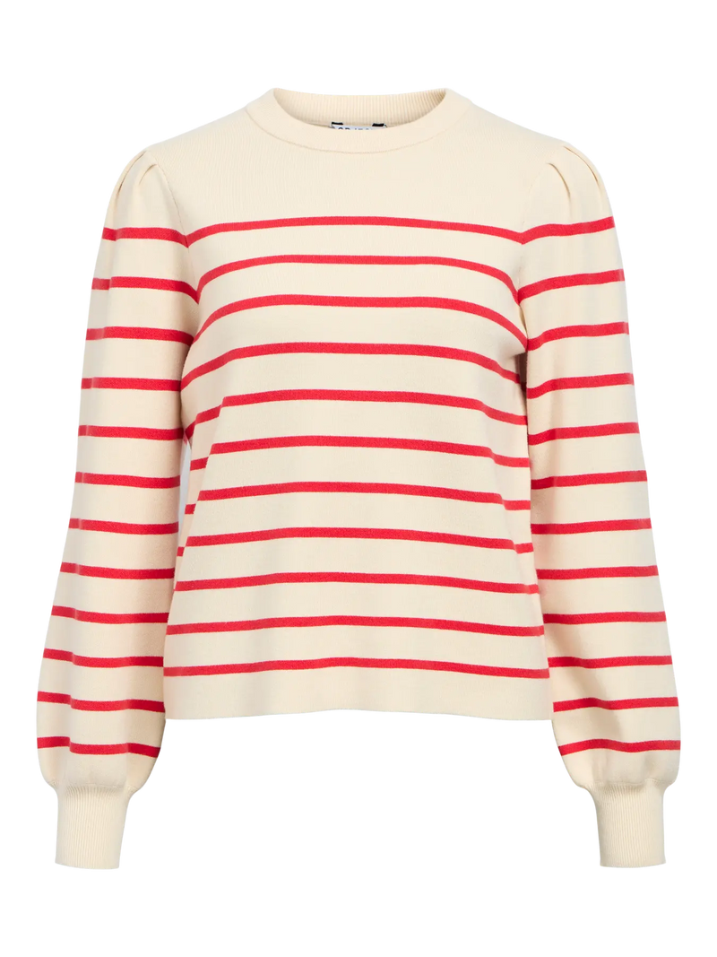 Object Reynard neule puff-hiha - puna-valko raidallinen - naisten neuleet - villattomat neuleet - muoti - lifestyle - IHANA Store