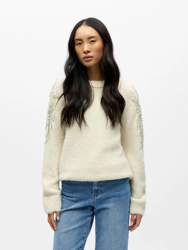 Object Salika neule - luonnonvalkoinen - helmikirjailtu - naisten muoti - neuleet - lifestyle - IHANA Store