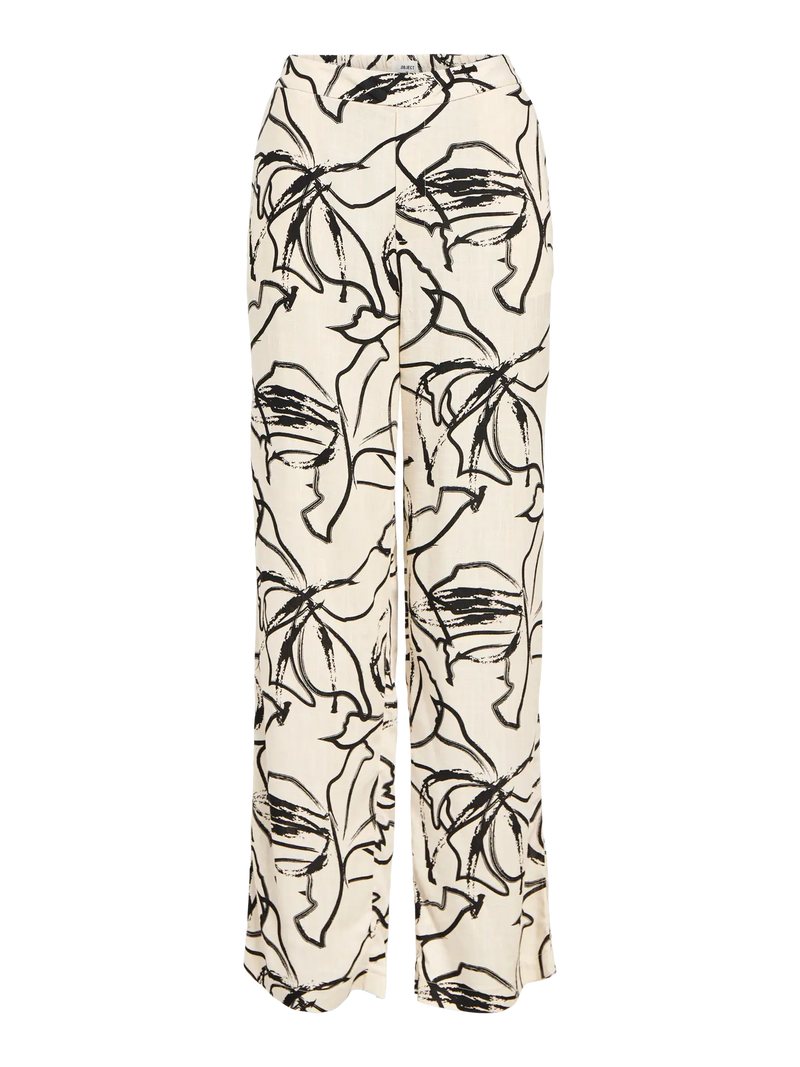 Object Sanne Aline housut - beige - musta kuvioitu - kukkakuvioidut housut - naisten housut - kesähousut - naisten muoti- lifestylemyymälä - IHANA Store